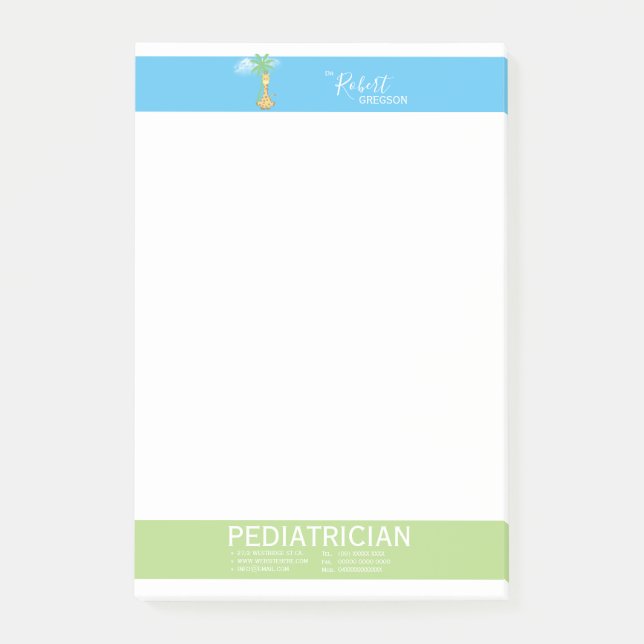 Cute Giraffe Pediatrician / Paediatrician Post-it Notes (Front)