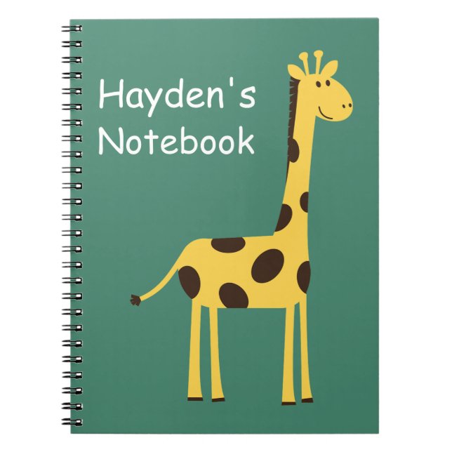 Cute Giraffe Personalised Green Notebook (Front)