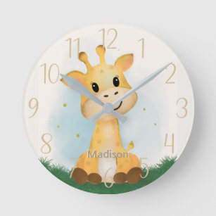 Cute Giraffe Personalized Gender Neutral  Round Clock
