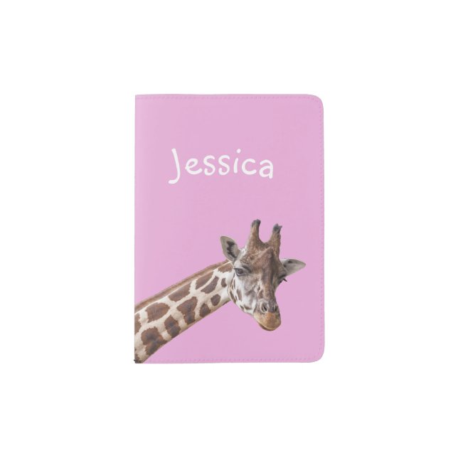 Cute Giraffe Personalized Girly Name Passport Holder (Front)