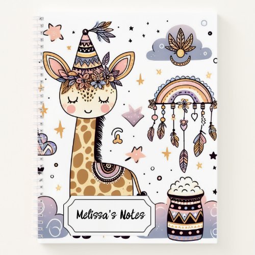 Cute Giraffe Personalized Lined Notebook