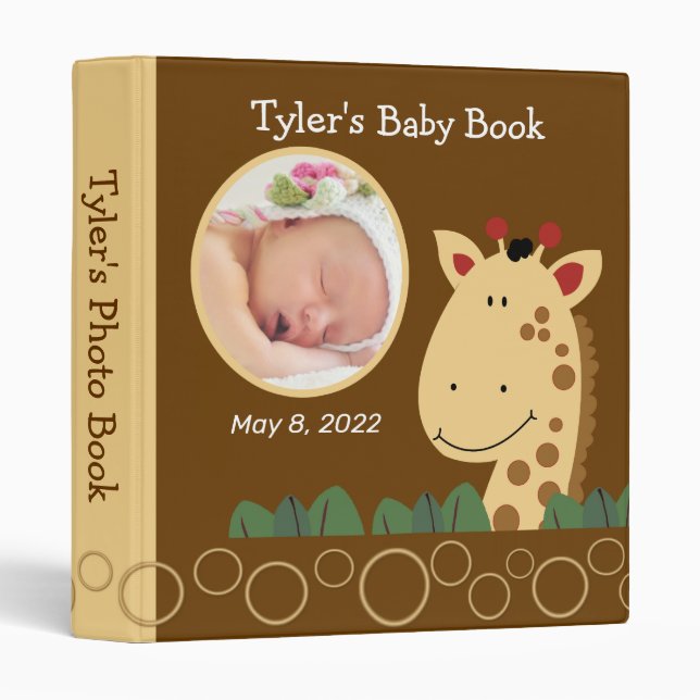 Cute Giraffe Photo Album Baby with Picture Custom  3 Ring Binder (Front/Spine)