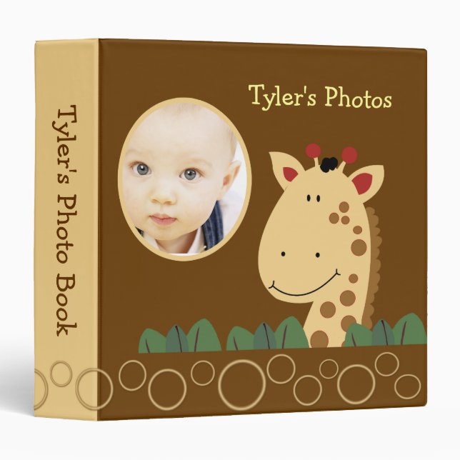 Cute Giraffe Photo Album Baby with Picture Custom 3 Ring Binder (Front/Spine)