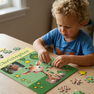 Cute giraffe photo name green yellow kids jigsaw puzzle