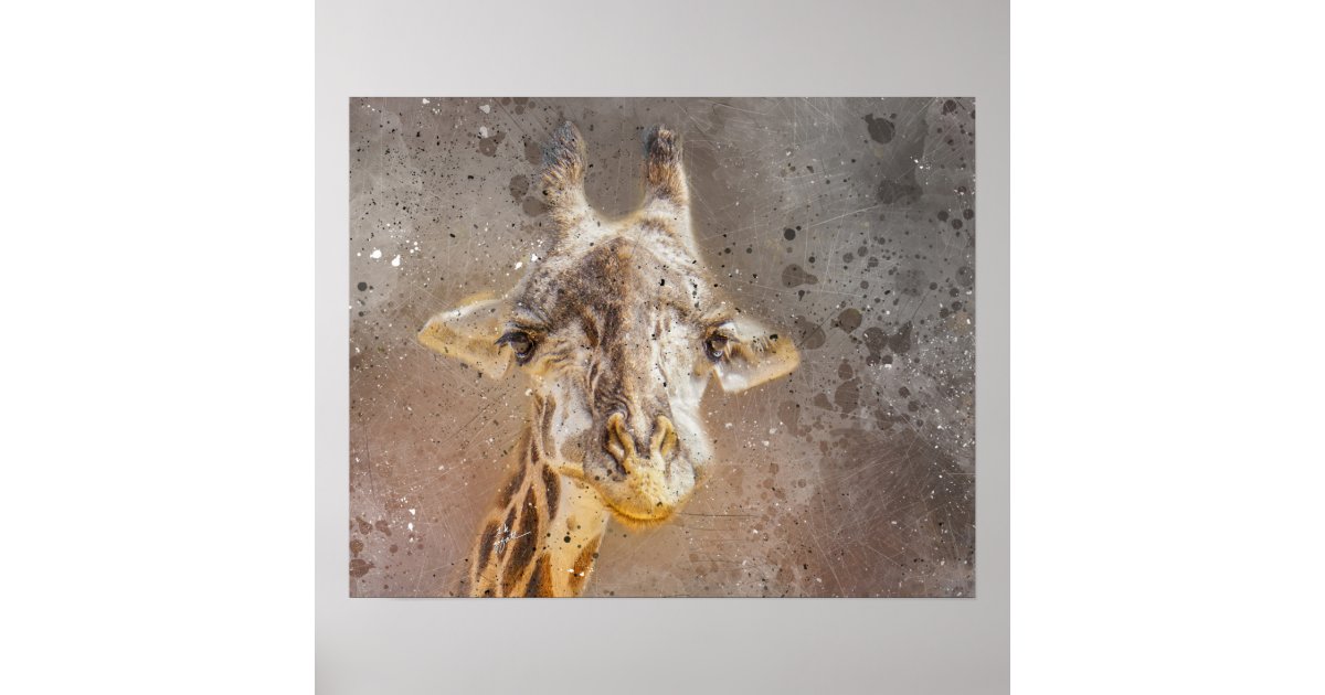 Cute Giraffe Photography Modern Watercolo Poster | Zazzle