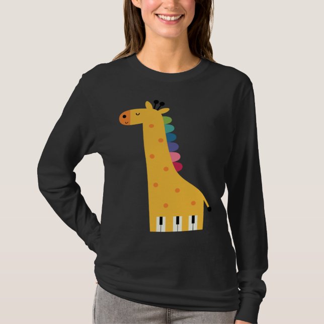 Cute Giraffe Piano Music T-Shirt (Front)