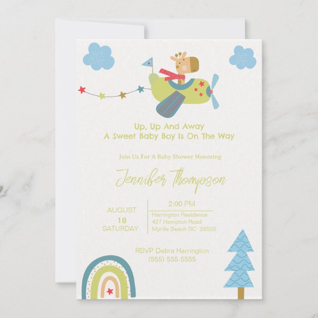 Cute Giraffe Pilot Baby Shower Invitation (Front)
