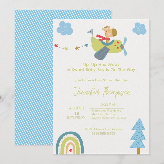 Cute Giraffe Pilot Baby Shower Invitation (Front/Back)