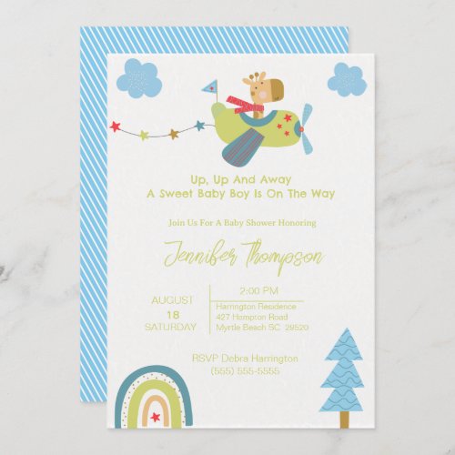 Cute Giraffe Pilot Baby Shower Invitation