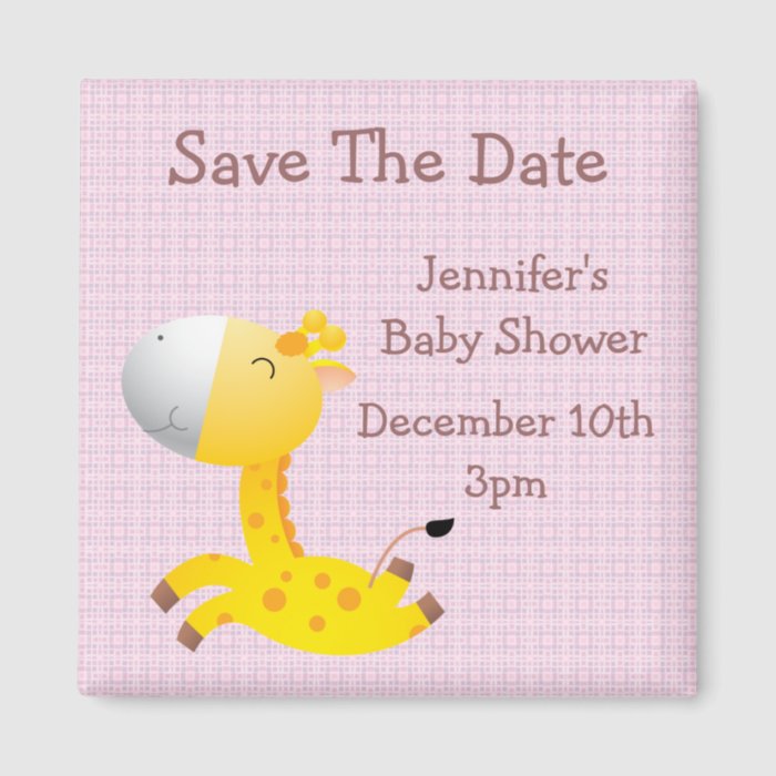 Cute Giraffe Pink Save The Date Baby Shower Magnet