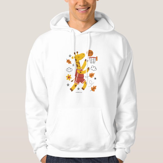 Cute Giraffe Playing Basketball Cartoon  Hoodie (Front)