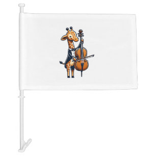Cute Giraffe Playing Cello Giraffes Musician Music Car Flag