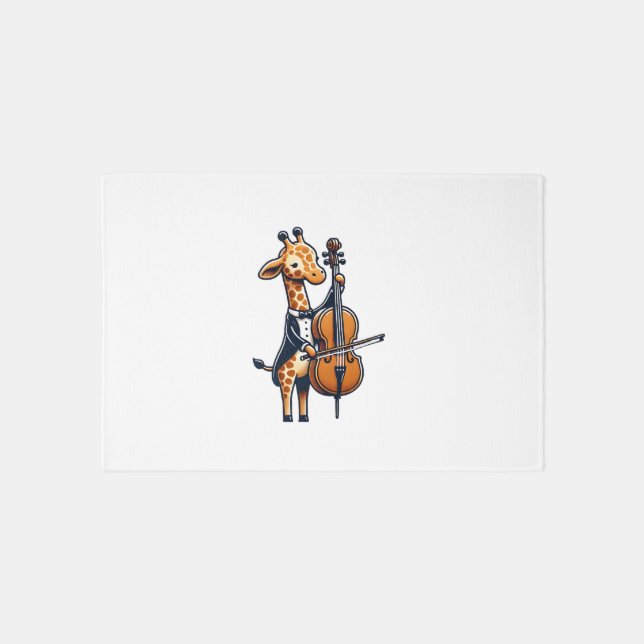 Cute Giraffe Playing Cello Giraffes Musician Music Rug (Front)