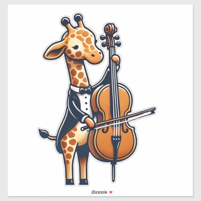 Cute Giraffe Playing Cello Giraffes Musician Music Sticker (Sheet)