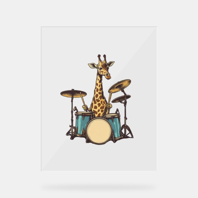 Cute Giraffe Playing Drums Giraffes Drummer Music  Acrylic Sign (Front)