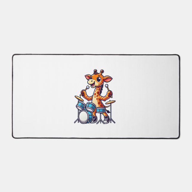 Cute Giraffe Playing Drums Giraffes Drummer Music  Desk Mat (Front)