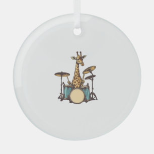 Cute Giraffe Playing Drums Giraffes Drummer Music Glass Ornament