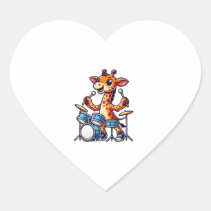 Cute Giraffe Playing Drums Giraffes Drummer Music Heart Sticker