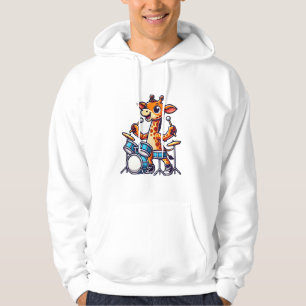 Cute Giraffe Playing Drums Giraffes Drummer Music  Hoodie