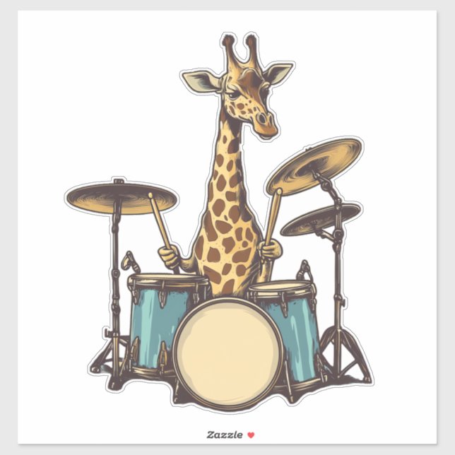 Cute Giraffe Playing Drums Giraffes Drummer Music  Sticker (Sheet)