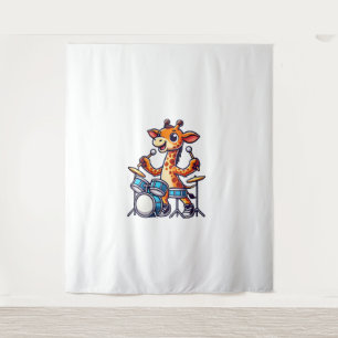 Cute Giraffe Playing Drums Giraffes Drummer Music  Tapestry