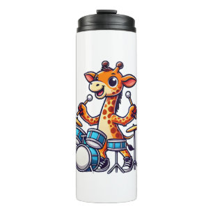 Cute Giraffe Playing Drums Giraffes Drummer Music Thermal Tumbler