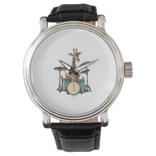 Cute Giraffe Playing Drums Giraffes Drummer Music Watch