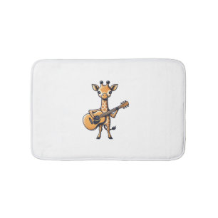 Cute Giraffe Playing Guitar Giraffes Musician Musi Bath Mat