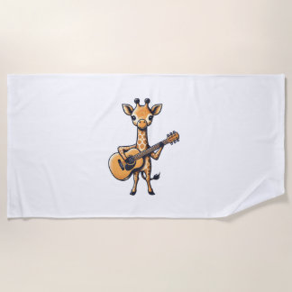 Cute Giraffe Playing Guitar Giraffes Musician Musi Beach Towel