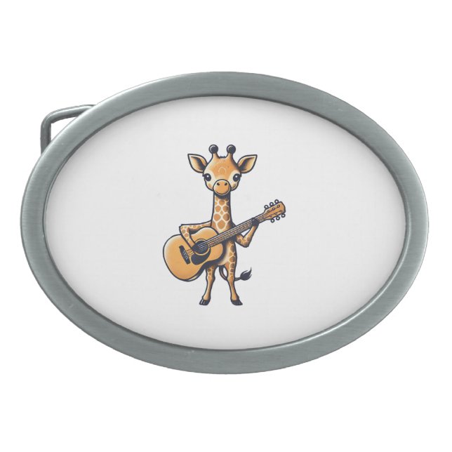 Cute Giraffe Playing Guitar Giraffes Musician Musi Belt Buckle (Front)