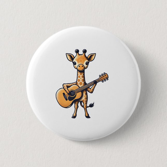 Cute Giraffe Playing Guitar Giraffes Musician Musi Button (Front)