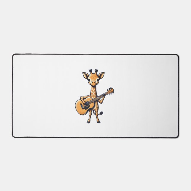 Cute Giraffe Playing Guitar Giraffes Musician Musi Desk Mat (Front)