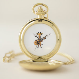 Cute Giraffe Playing Guitar Giraffes Musician Musi Pocket Watch