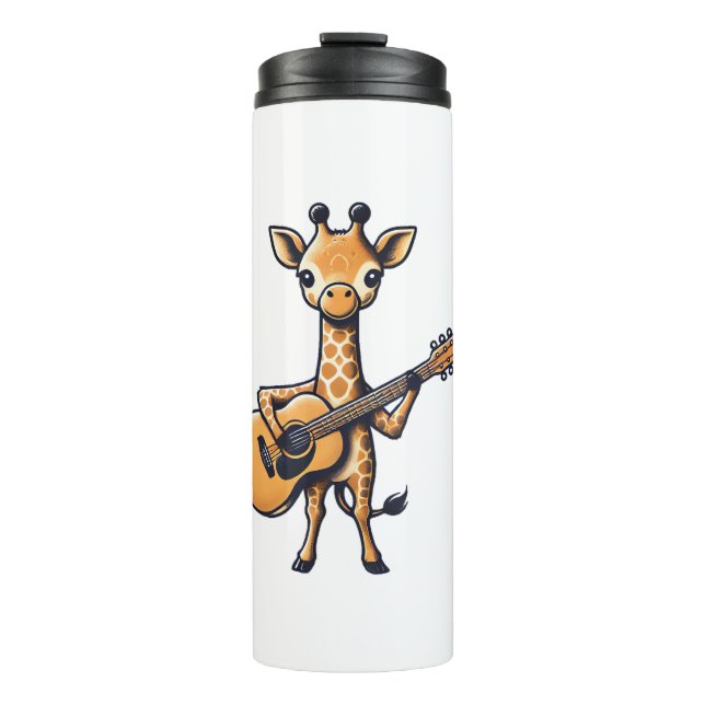 Cute Giraffe Playing Guitar Giraffes Musician Musi Thermal Tumbler (Front)