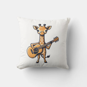Cute Giraffe Playing Guitar Giraffes Musician Musi Throw Pillow