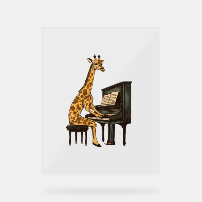 Cute Giraffe Playing Piano Giraffes Musician Music Acrylic Sign (Front)