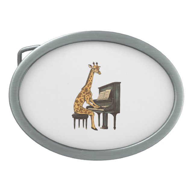 Cute Giraffe Playing Piano Giraffes Musician Music Belt Buckle (Front)