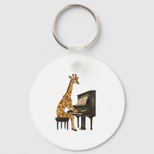 Cute Giraffe Playing Piano Giraffes Musician Music Keychain