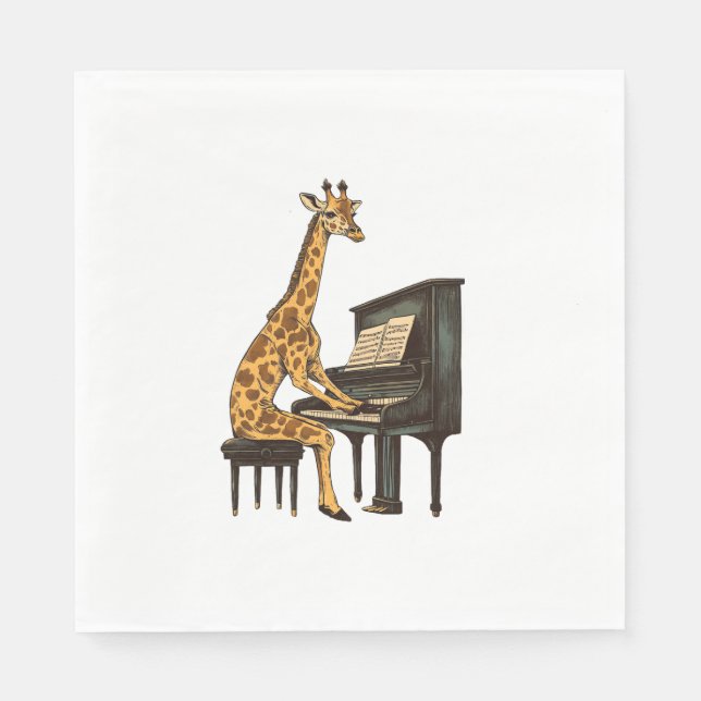 Cute Giraffe Playing Piano Giraffes Musician Music Napkins (Front)