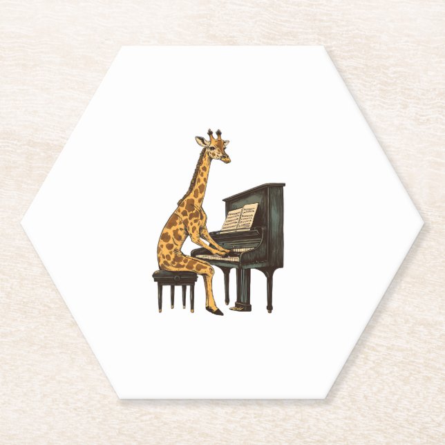 Cute Giraffe Playing Piano Giraffes Musician Music Paper Coaster (Front)