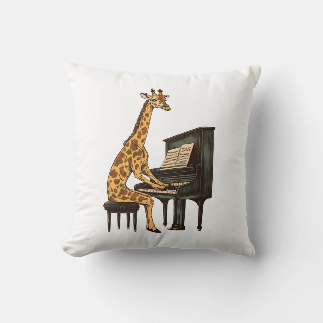 Cute Giraffe Playing Piano Giraffes Musician Music Throw Pillow (Front)