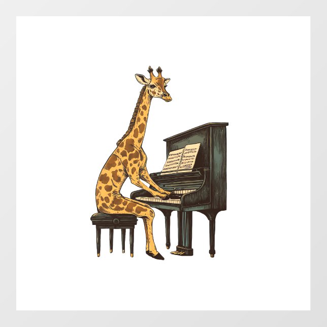Cute Giraffe Playing Piano Giraffes Musician Music Wall Decal (Front)