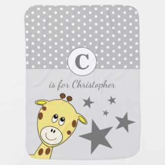 Cute giraffe polka dots and stars grey baby blanket
