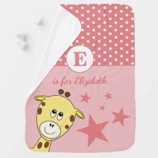 Cute giraffe polka dots and stars pink baby blanket