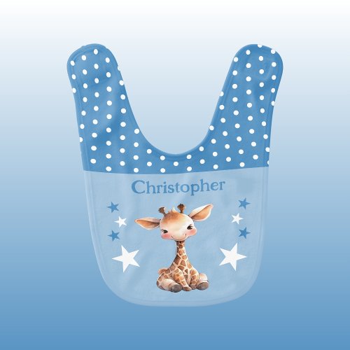 Cute giraffe polka dots stars add name blue baby bib