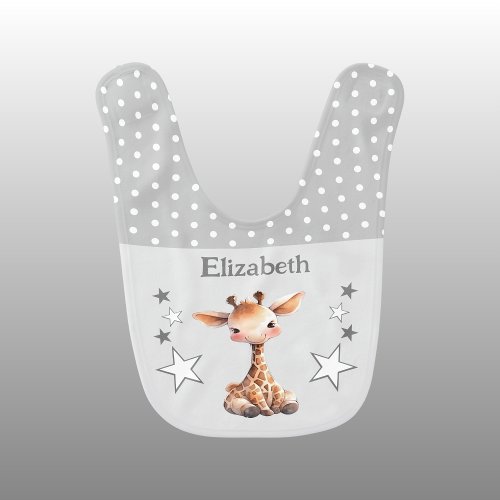 Cute giraffe polka dots stars add name grey baby bib