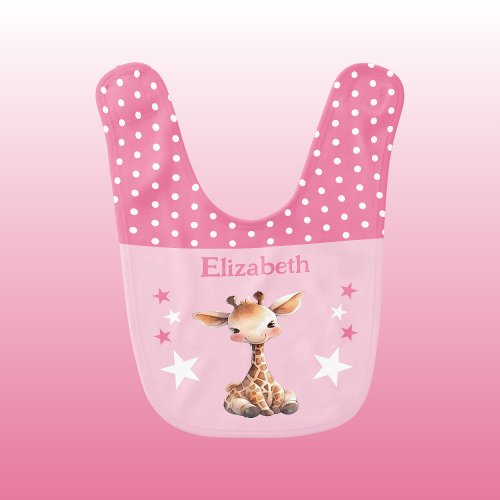 Cute giraffe polka dots stars add name pink baby bib