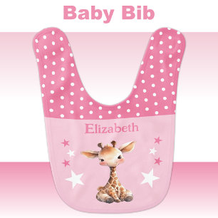 Cute giraffe polka dots stars add name pink baby bib
