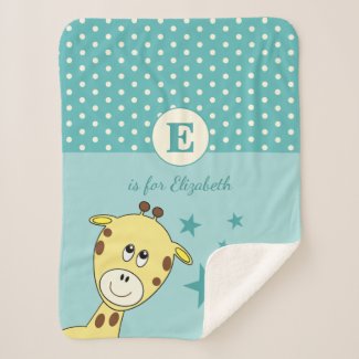 Cute giraffe polka dots stars green sherpa blanket