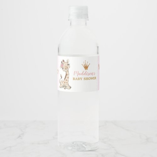 Cute Giraffe Princess Baby Shower Birthday Water Bottle Label